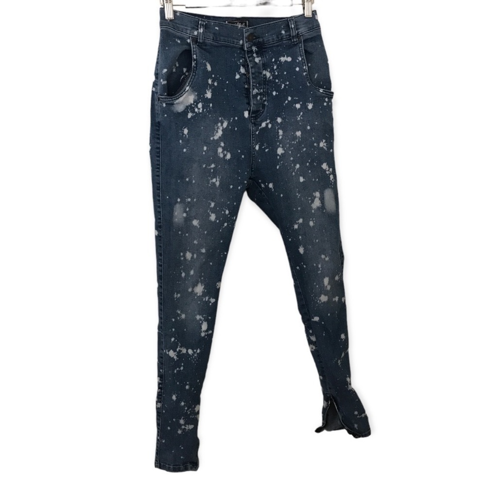 Siksilk paint/ bleach splattered zipper hem jeans